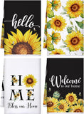 4 Pcs Sunflower Kitchen Towels Welcome to My Home Hand Dish Towels Flower Floral Sunflower