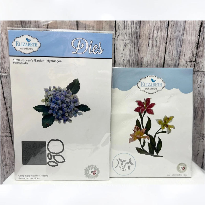Elizabeth Craft SUSANS GARDEN Hydrangea Garden Notes Lily 2 Flowers Dies Hydrangea