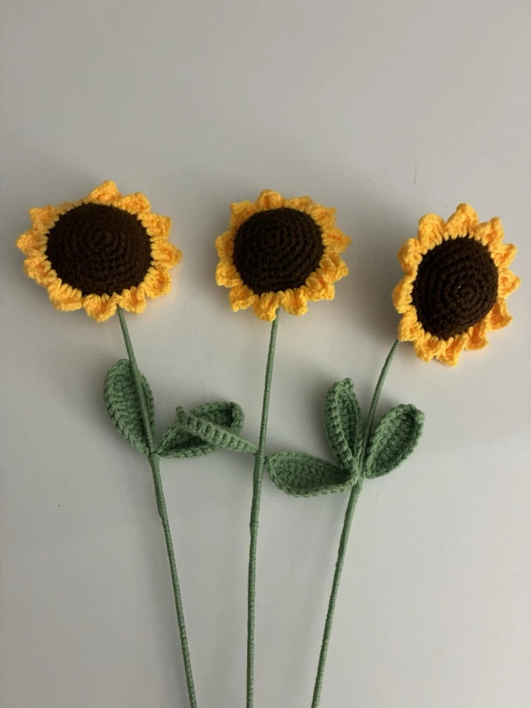 Lot Of 3 Yellow Crochet Sunflowers Spring Floral Picks Cottagecore Crafts Gifts Sunflower