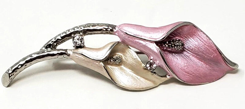 Vintage Premier Designs Calla Lily Brooch Pastel Enamel Silver Tone Flower Lily