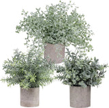 Mini Potted Plants Artificial Flocked Eucalyptus Boxwood Rosemary Greenery in Po Green Plant