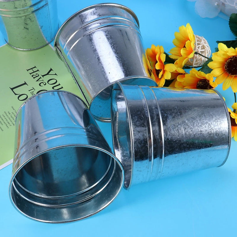 3 PCS Small Metal Flower Pots Containers Iron Bucket Garden Decor Garden Plants