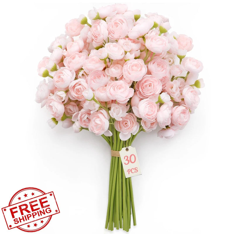 Alupssuc 30Pcs Mini Ranunculus Artificial Flowers Blush Silk Ranunculus