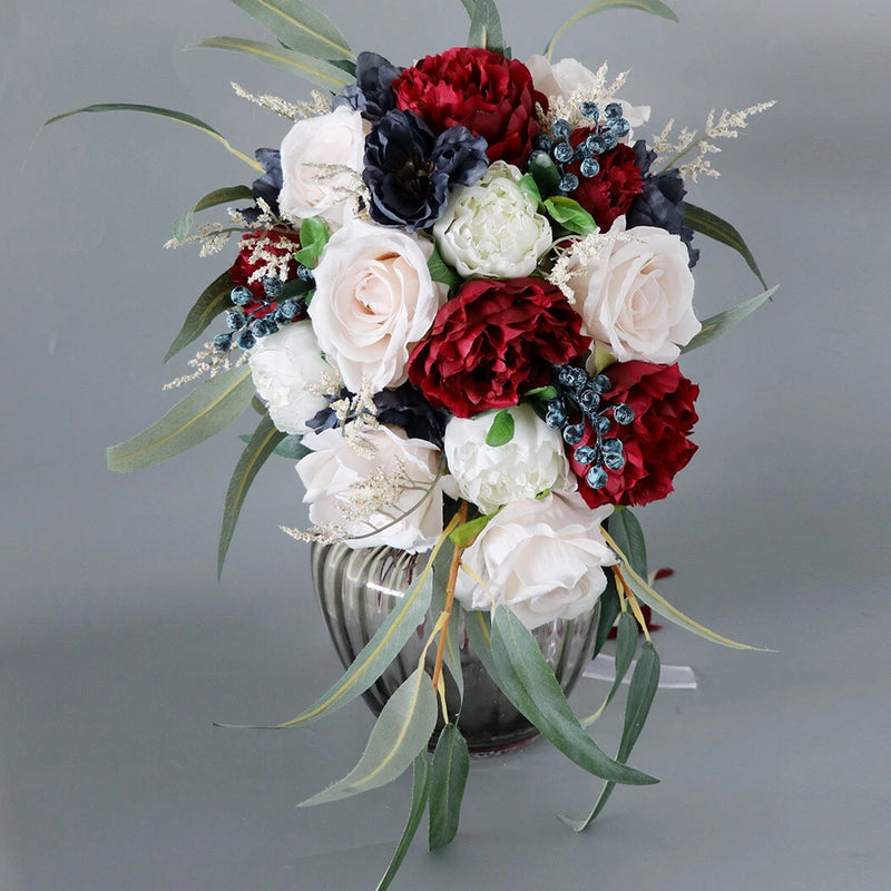 Bridal Bouquet Holding Artificial Rose Flowers Waterfall Bridesmaid Luxury Decor Bouquet