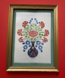 Iznik Style Turkish Watercolor Carnations Flowers in Vase Watercolor Signed BEMA Carnation