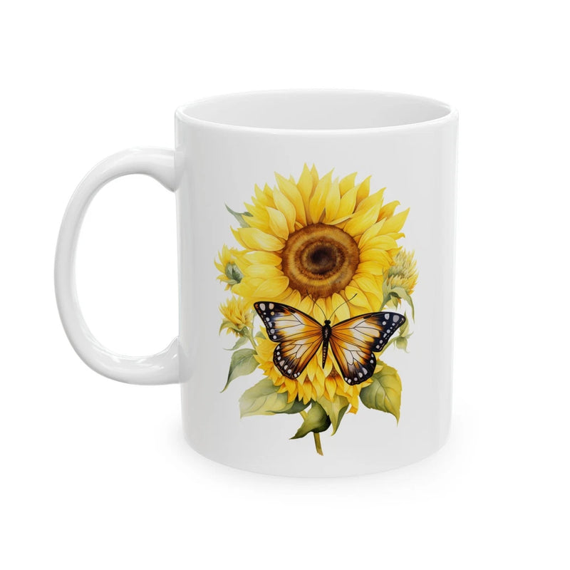 Floral Sunflower Butterfly Mug Valentines Coffee Gift for Women Sunflower