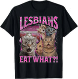 Lesbians Eat What?! Funny Cat Gay Pride LGBTQ Pun Bootleg T-Shirt Roses