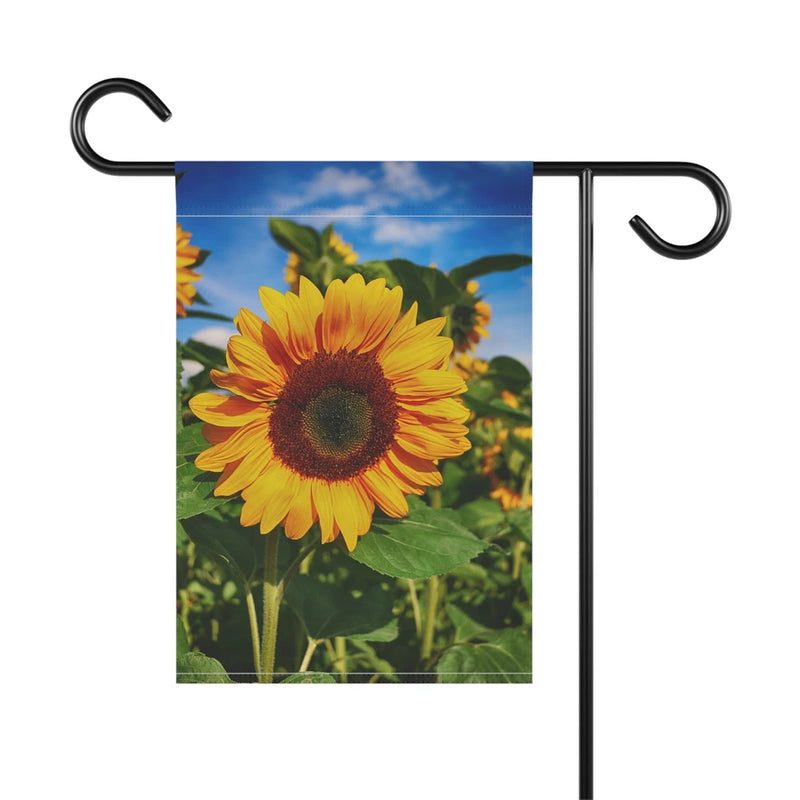 Sunflower garden banner with bright sunflower graphic and two hanging hooks