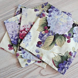 Set of 4 Handmade Cotton Fabric Napkins 18" Square Hydrangea Floral on Yellow Hydrangea