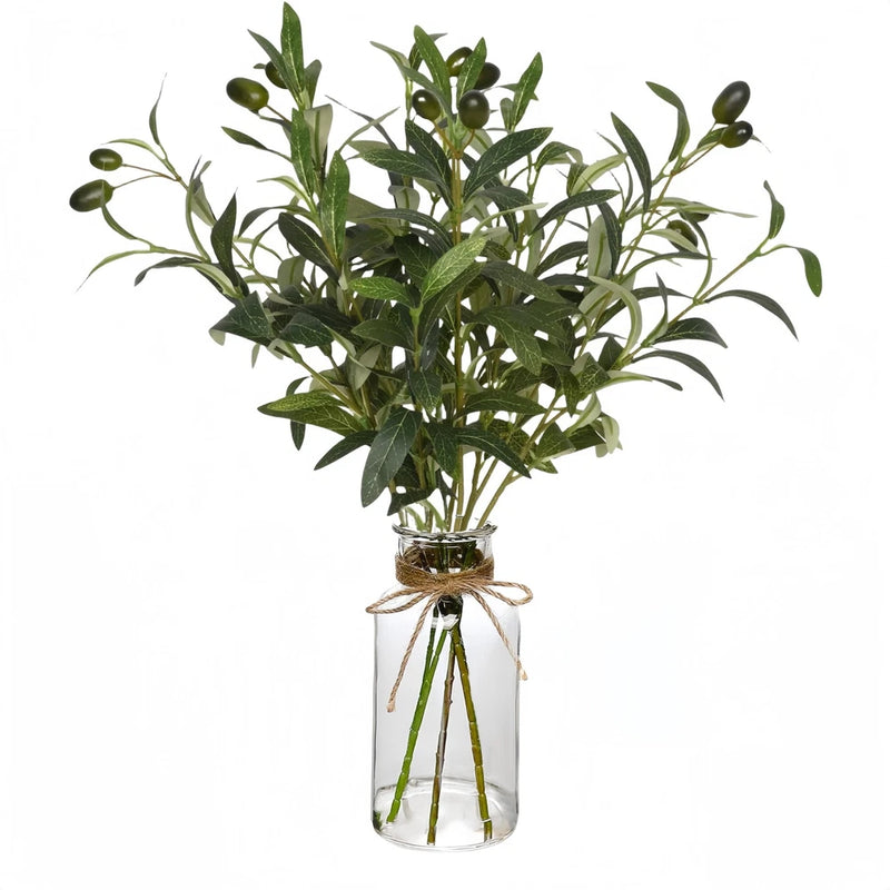 Artificial Plants Olive Branch in Glass Vase, 14.5Ó Fake Plant Greenery Stems... Green Plant
