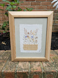 Beautiful Pressed Flowers Garden Planter Framed Art, Signed 2001 Dried Flower