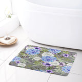 White Rose Blue Hydrangea Flower Grey Bath Mat Kitchen Floor Rugs 24x16 Inch Hydrangea