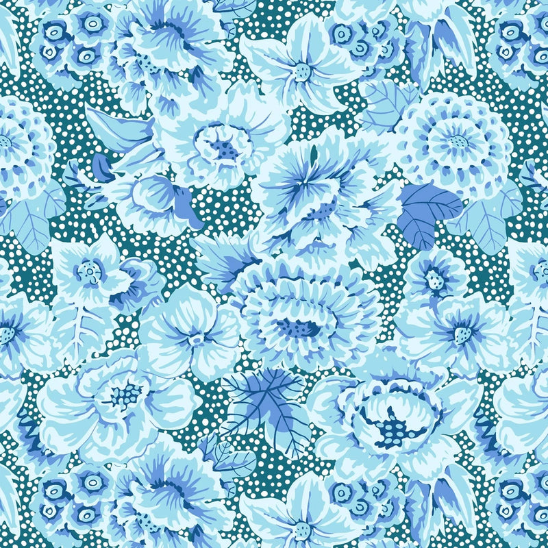 1/2 Yard - Kaffe: From the Archives | Floral with Dots - Blue by Kaffe Fassett Flowering Plants