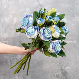 Dried Look Peony with Bud - Blue | Artificial Flower | Home Decoration | Gifts Dried Flower