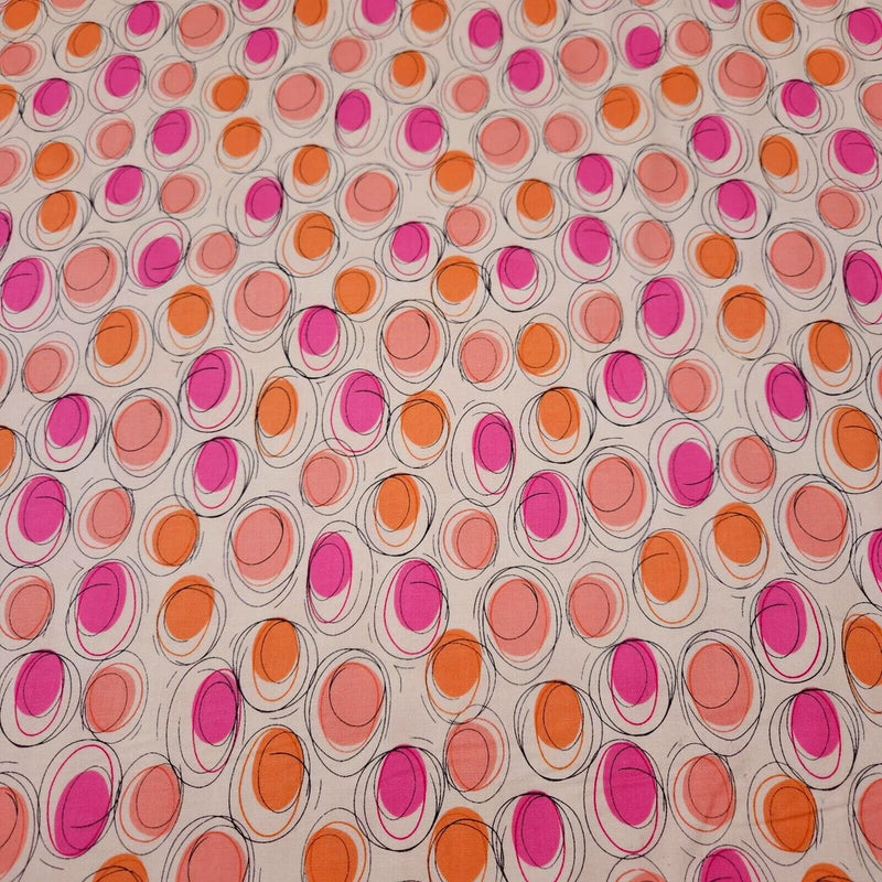 Thalia BTY Ink & Arrow Pink Coral Dots on Deep Ecru Flowering Plants