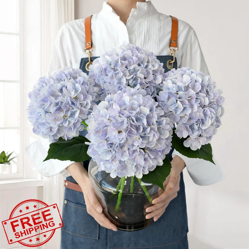 JINWOE 4Pcs 22" Boho Hydrangea Artificial Flowers Light Blue Violet Hydrangea
