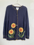 Stitches in Time Sunflower Cardigan Ramie Cotton SMALL Navy Sunflower