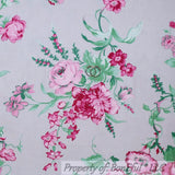 BonEful FABRIC FQ Cotton Quilt Gray Pink White Flower Green Leaf Garden Cottage Flowering Plants