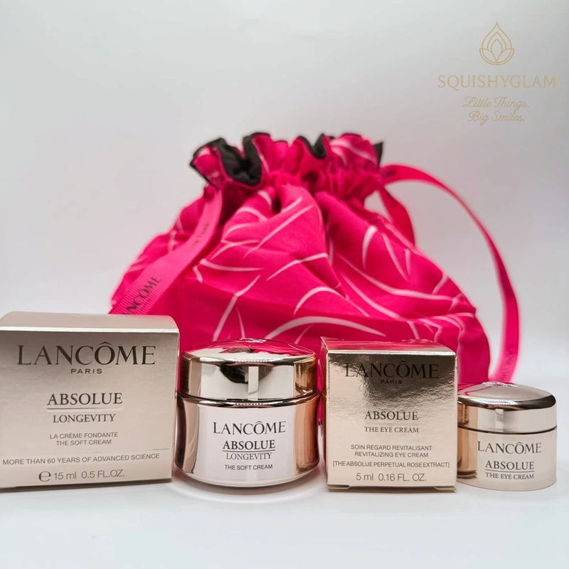 Lancome Absolue eye cream and soft cream set with limited pink rose drawstring bag