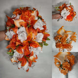 Orange White Rose Tiger Lily Bridal Wedding Bouquet Accessories Bouquet