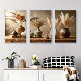 3pcs Vintage Vase and Pampas Grass Metal Print  Ready to Hang Art Pampas Grass