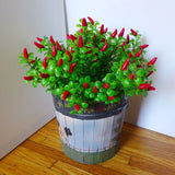 4 Pcs Artificial Plastic Plants Red Chili Grasses Green Plant