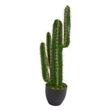 Pemberly Row 30" Cactus Artificial Plant with Thick Stem/Spines in Green/Black Green Plant