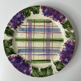 Julie Ueland Hydrangeas by Enesco 10" Dinner Plate Floral Purple Plaid Disc. #4 Hydrangea