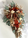 Cascading Bridal Bouquet,ÊBurnt Orange Rust Pampas Grass Autumn Eucalyptus Pampas Grass