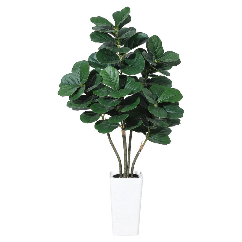 Artificial fiddle leaf fig plant with lush green leaves in a white square pot