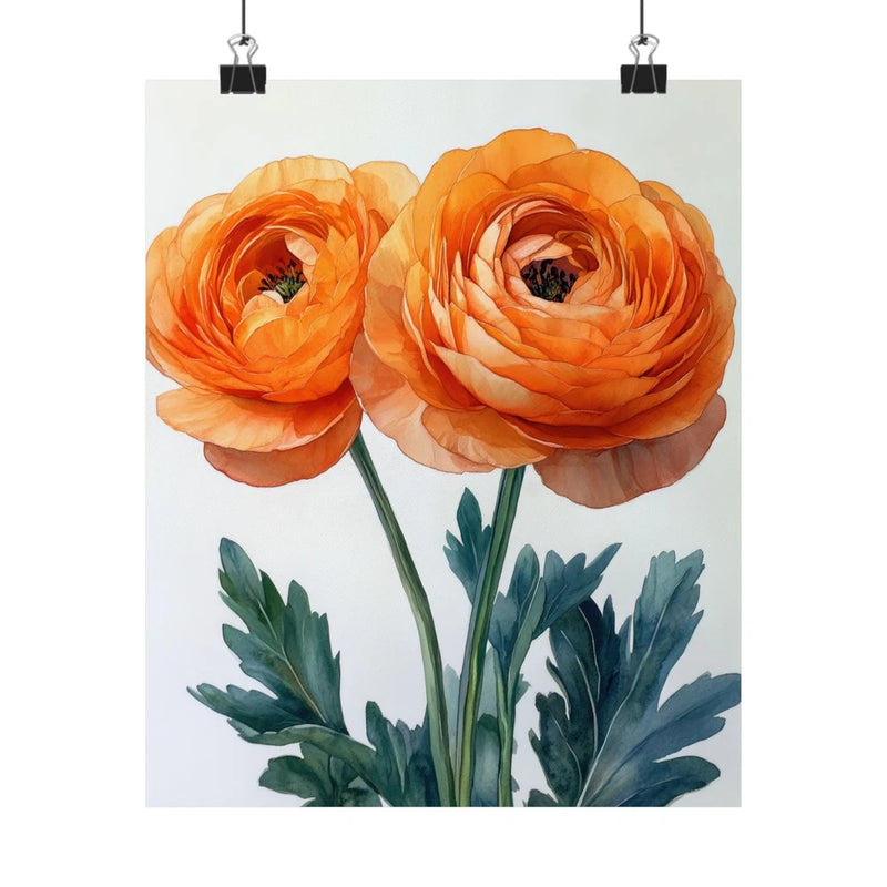 Boho Peach Ranunculus Flower Art Print Poster, Minimalist Floral Wall Art 2 Ranunculus
