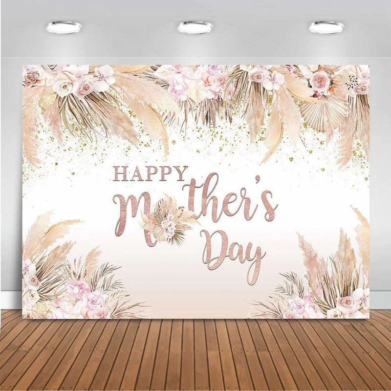 7X5Ft Mothers Day Backdrop Boho Flowers Happy Mother'S Day Banner Pampas Grass M Pampas Grass