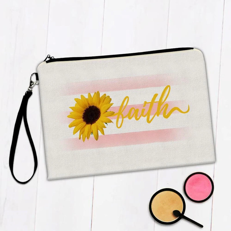 Gift Makeup Bag : Sunflower Faith Flower Floral Religion Decor Christian Sunflower