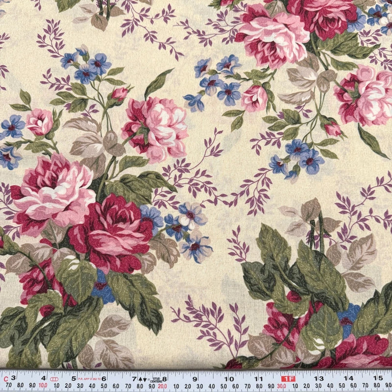 Vintage and Vogue by RJR Fabrics Florals on Cream Cotton by the HALF YARD Flowering Plants