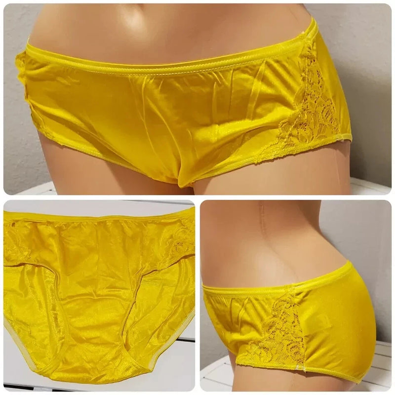 Shadowline Shiny Floral LACE Bikini Panty 10/3XL YELLOW Carnation 11182 Carnation