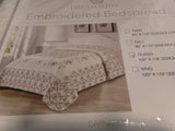 New Queen Size Embroidered Bedspread ** Pink Carnation on White # 38 Carnation