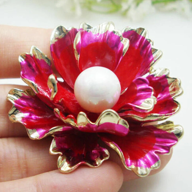 Woman's Charming Red Peony Flower Pendant Brooch Pin Zircon Crystal Pin Gift US Peony