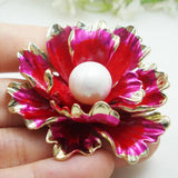 Woman's Charming Red Peony Flower Pendant Brooch Pin Zircon Crystal Pin Gift US Peony