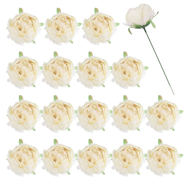 25Pcs Peonies Artificial Flowers Fake Peony Flowers with Stems Beige Peony