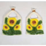 Set of Vintage Ceramic Sunflower Yellow and Green Hanging Wall Art Pair Sunflower