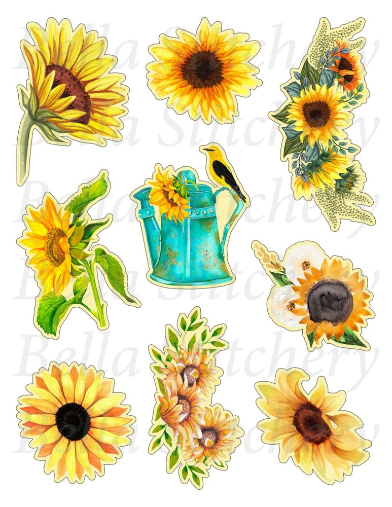 Handmade Sunflowers #1 Crafting STICKERS - Just Cut & Use! 4 Scrapbooking Cards Sunflower