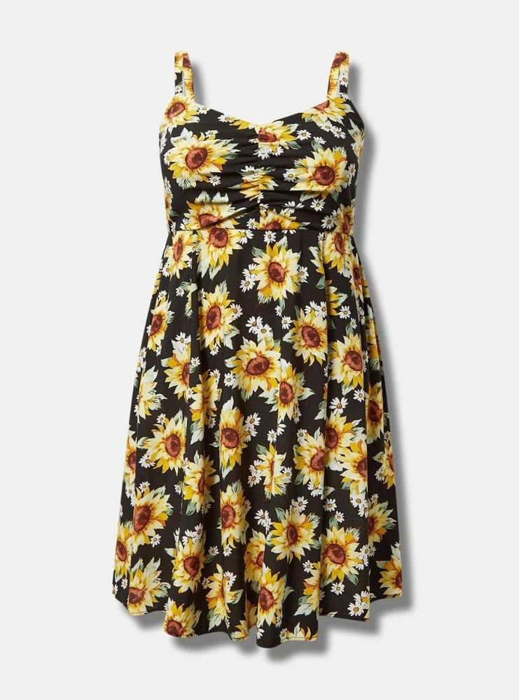 Torrid Sunflower Mini Dress Black Yellow NWT New 2X Sunflower
