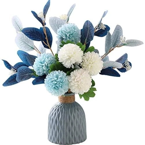 Artificial Flowers with Vase Faux Hydrangea Flower Arrangements for Home Blue Hydrangea