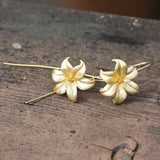 Large Gold Lily Flower Earrings Sterling Silver 925 , 30th anniversary flower Lily