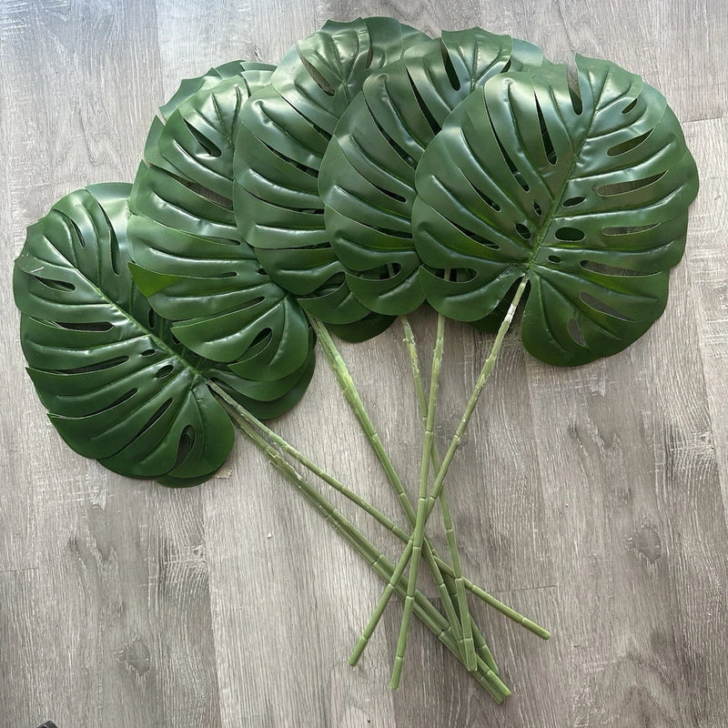 NEW 8 x Faux Real-looking Oversized Tropical Monstera Leaf in Grass Green Green Plant