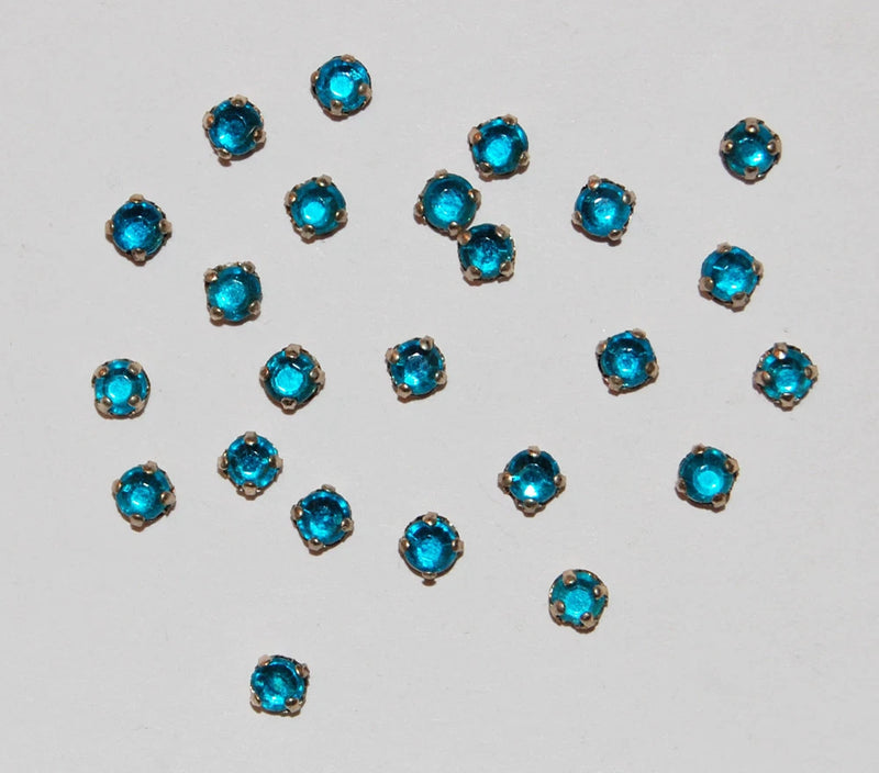 Aqua blue round rhinestone sew-on stones, faceted glass, 2mm