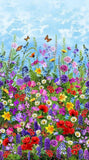24" X 44" Panel Wild Floral Wildflowers Butterflies Field Cotton Fabric D584.66 Flowering Plants