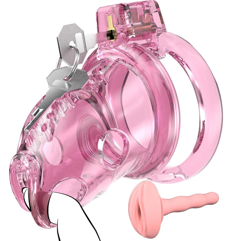 Male Chastity Cage  Lightweight Pink Penis Cage with Soft Plastic Front & 6 S... Roses