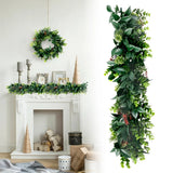 Patio Artificial Hanging Garland Faux Ivy Leaves Plants Vines, Green With Red Green Plant