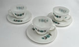 Fire King Bonnie Blue Carnation Flower Milk Glass Coffee Tea Cup & Saucer Set 3 Carnation